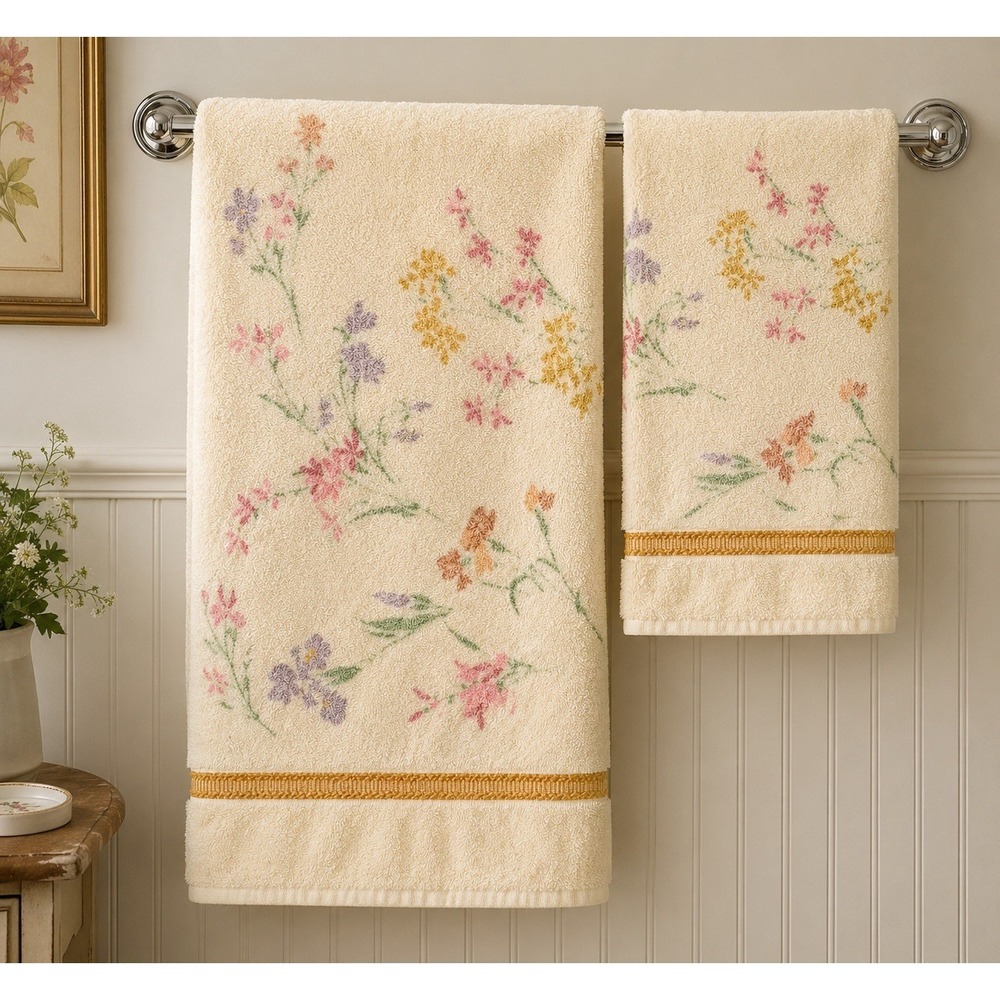 Vintage St Mary's By Fieldcrest Floral Bath & Hand Towel Set USA